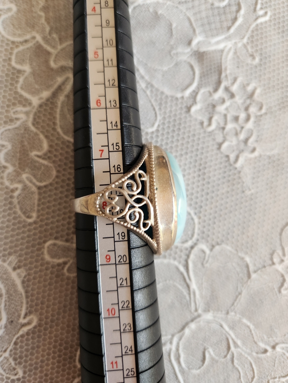 Blue Larimar Sterling Silver Large Oval Statement Ring SIZE 8 - Picture 14 of 14